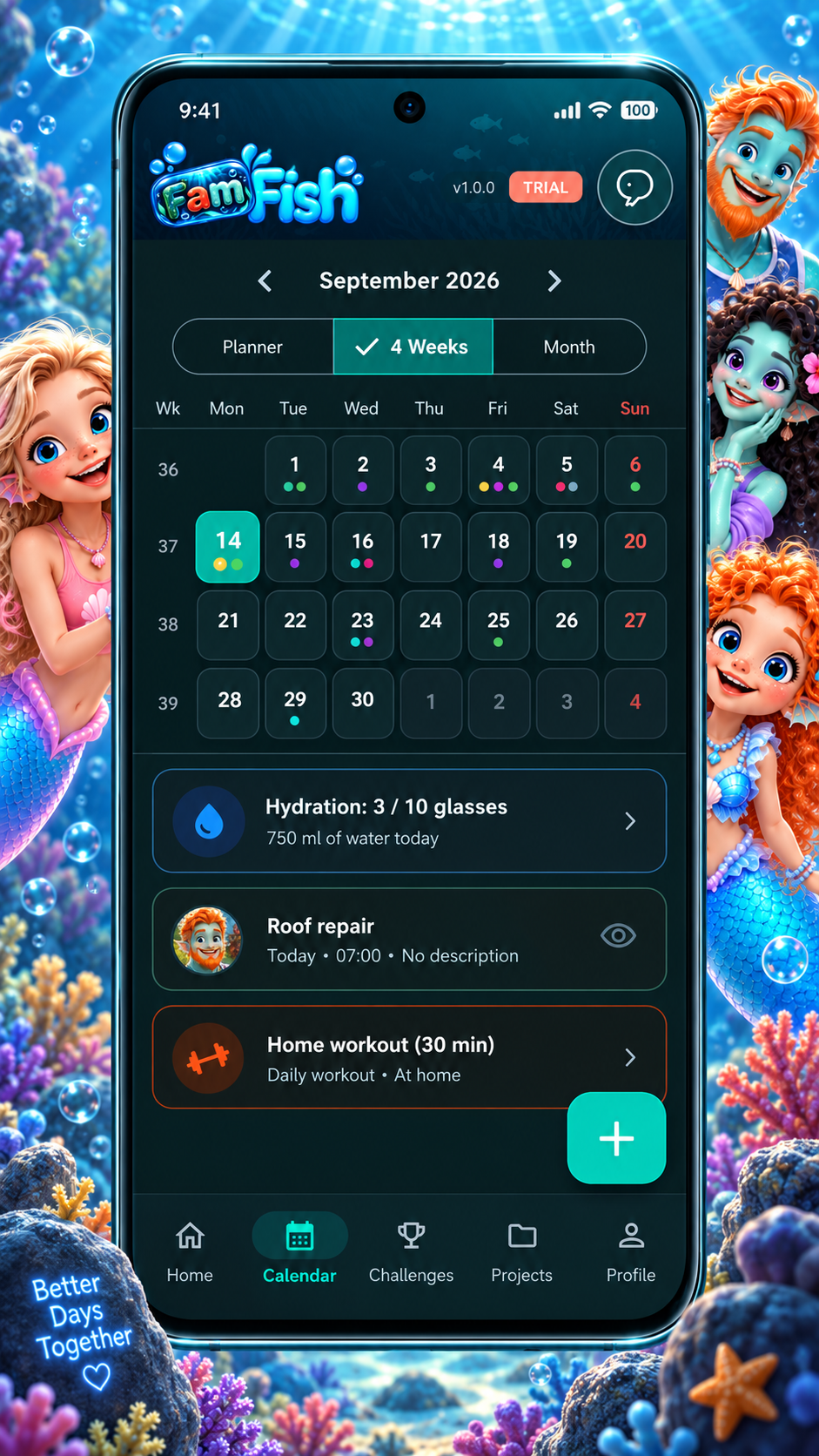 FamFish Calendar 4-Week View