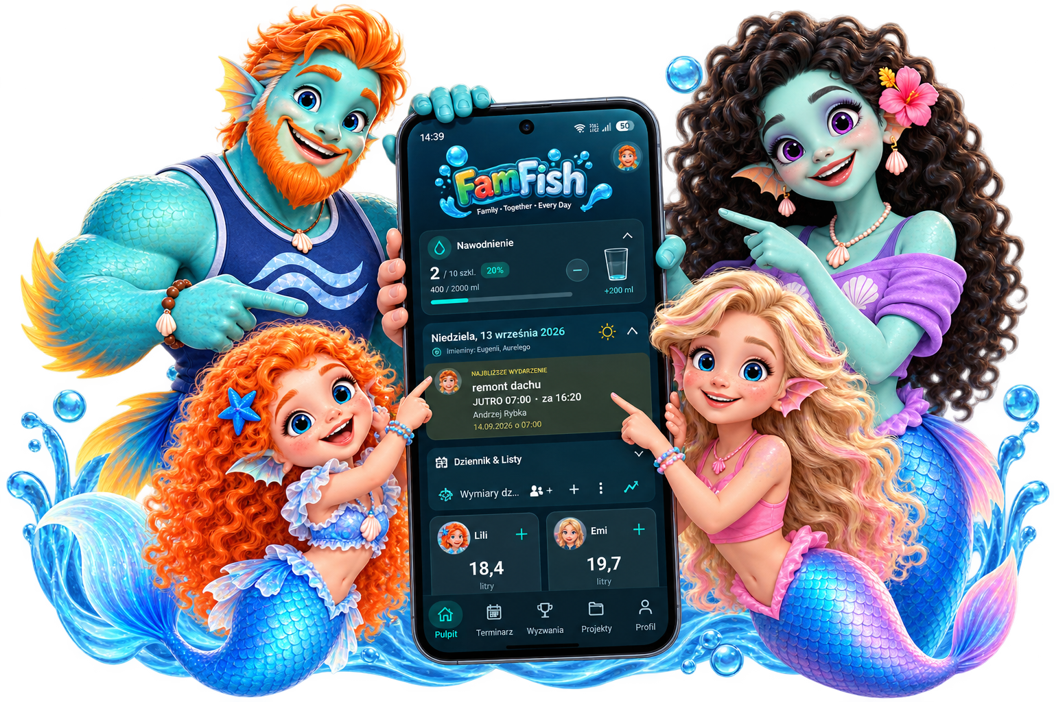 FamFish mobile app preview mockup